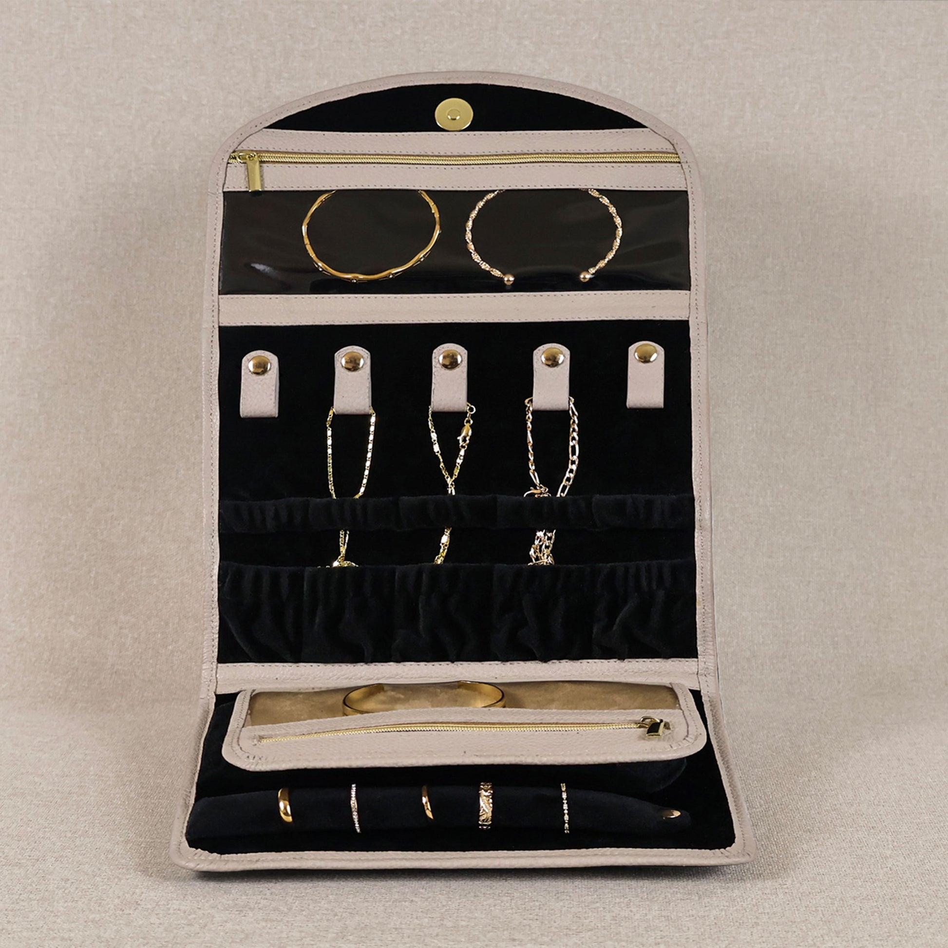 Leather Jewelry Organizer Beige Opened