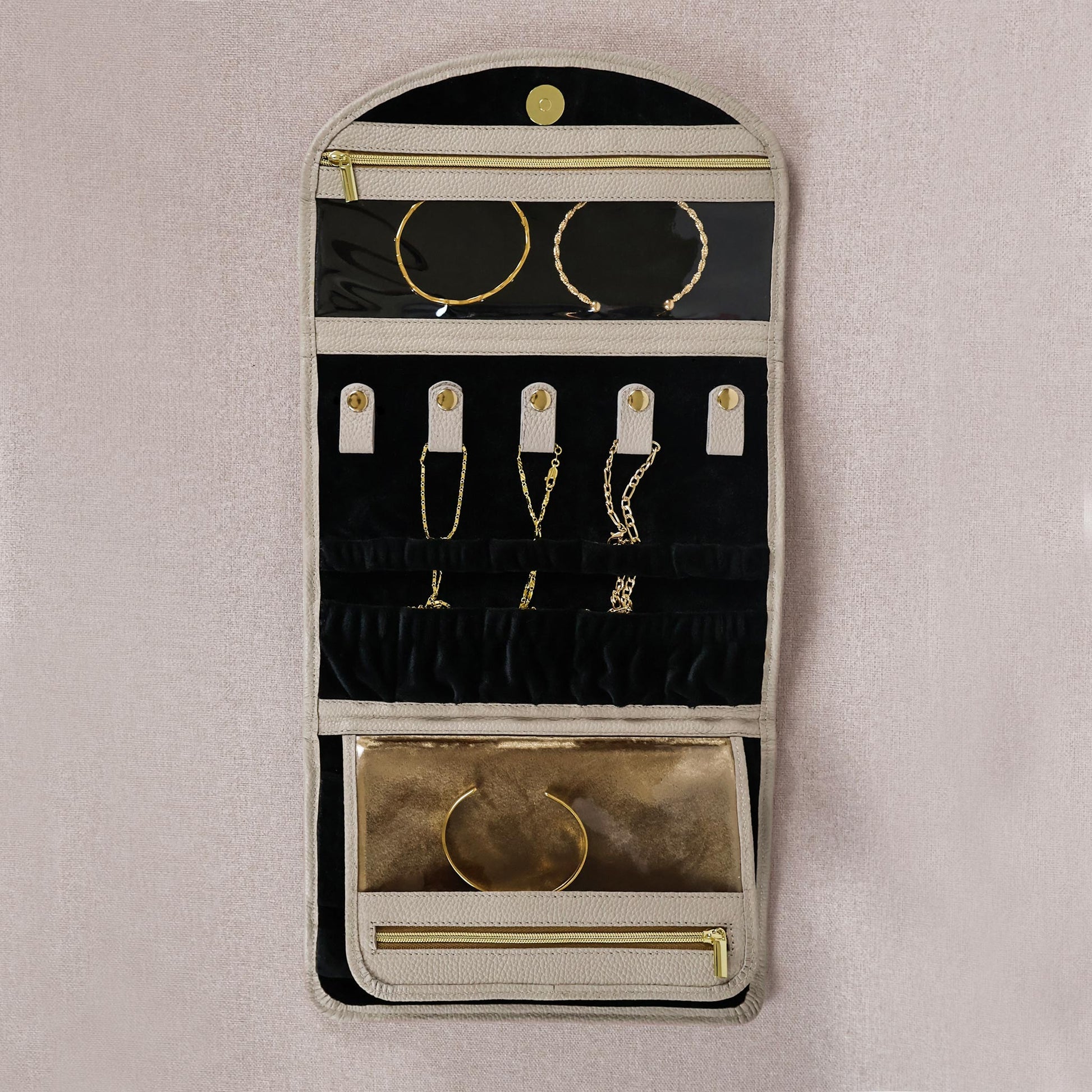 Leather Jewelry Organizer Beige Interior
