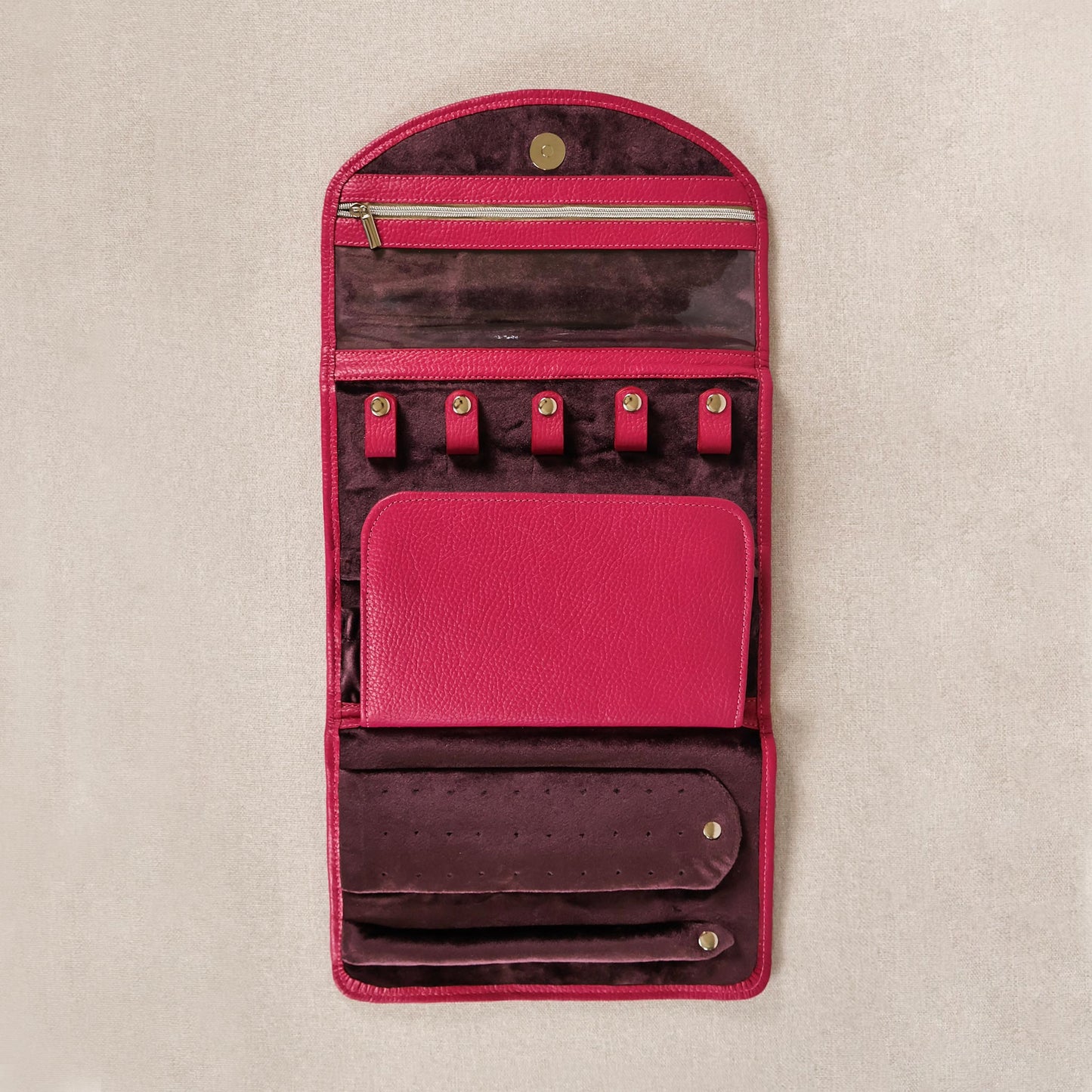 Leather Jewelry Organizer Pink  Interior